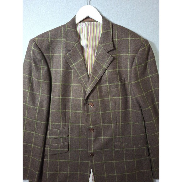 TailorByrd Flannel Windowpane Sport Coat 42L Brown Wool Ticket Pocket - Picture 2 of 14